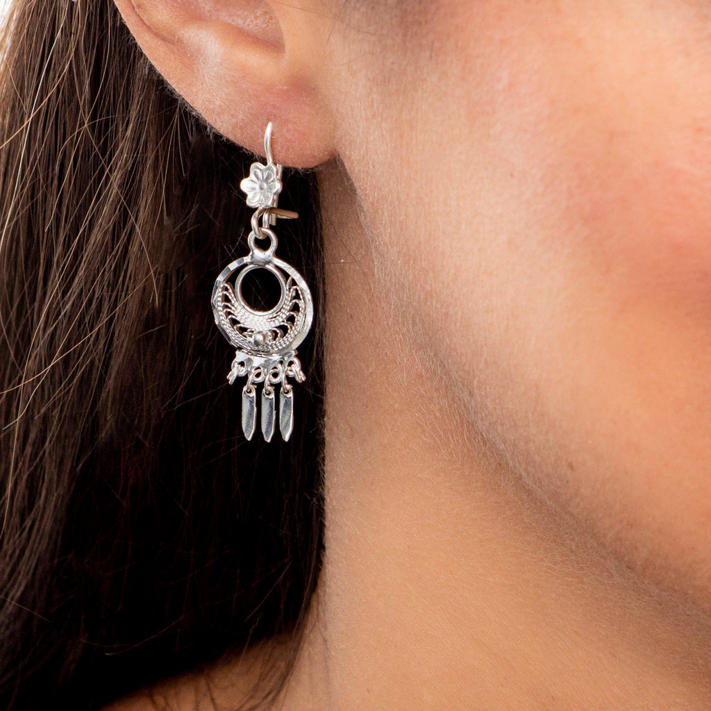 EARRINGS | Veil Lace Dangle Earrings in Sterling Silver -Silver filigree  earrings – Viana Jewelry